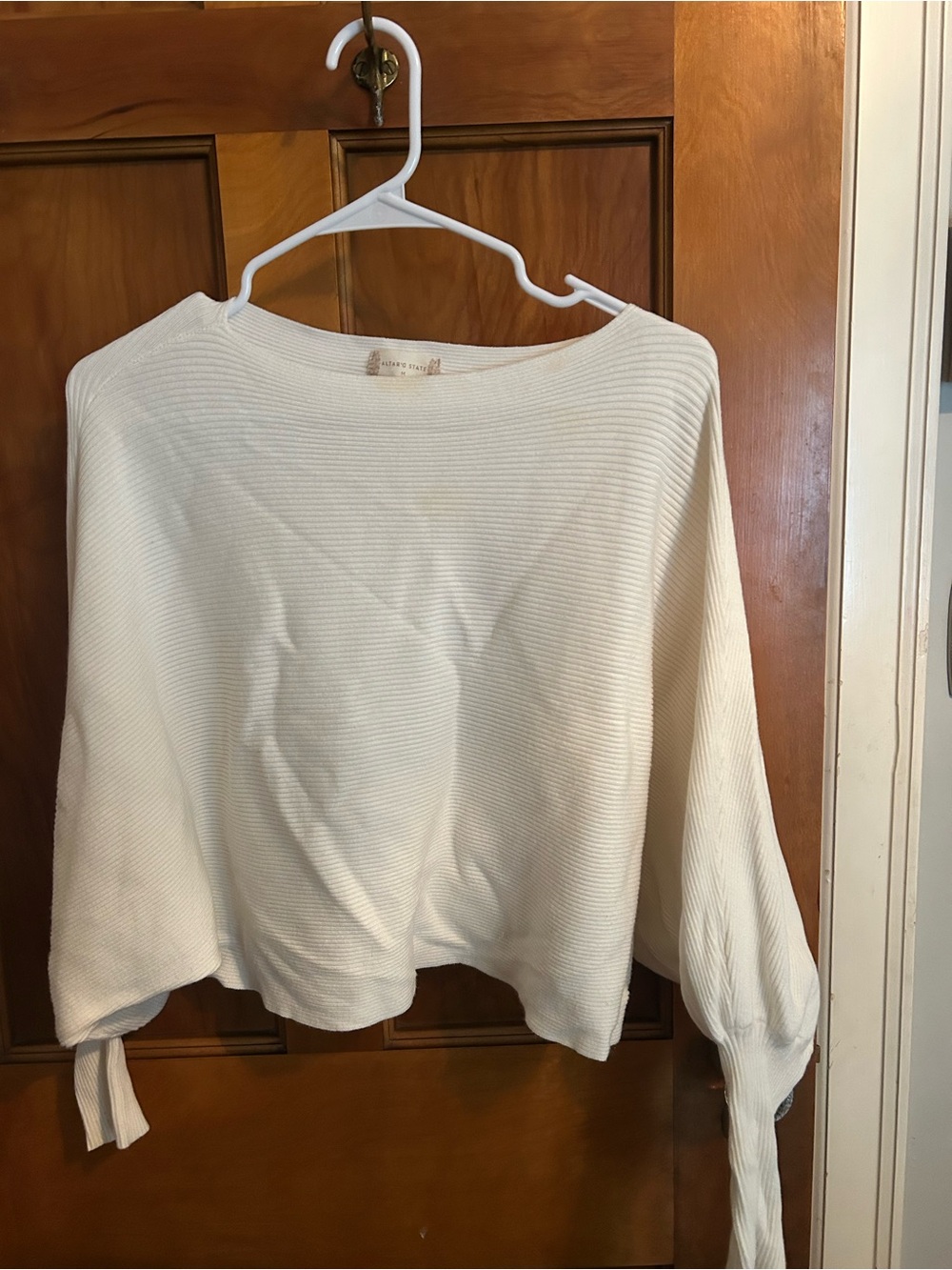 Altar'd State Cream Ribbed Boatneck Top